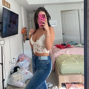 white lace crop top sweet heart tank